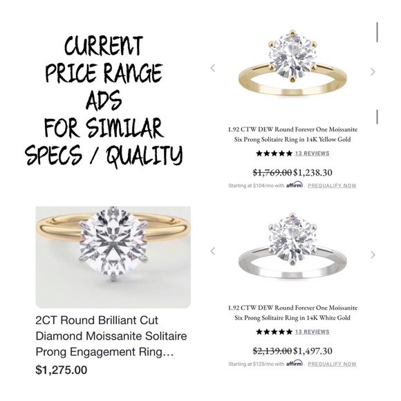 14KT 2 CARAT GENUINE MOISSANITE SOLID YELLOW GOLD SOLITAIRE RING NWOT - Picture 7 of 13